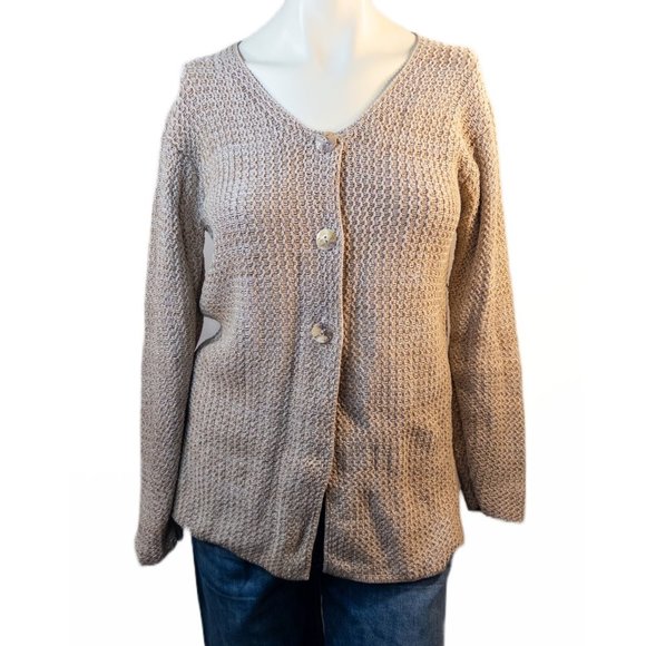 Peruvian Connection Small Cardigan Beige Knit Button Front Long Sleeve Sweater - Picture 2 of 10